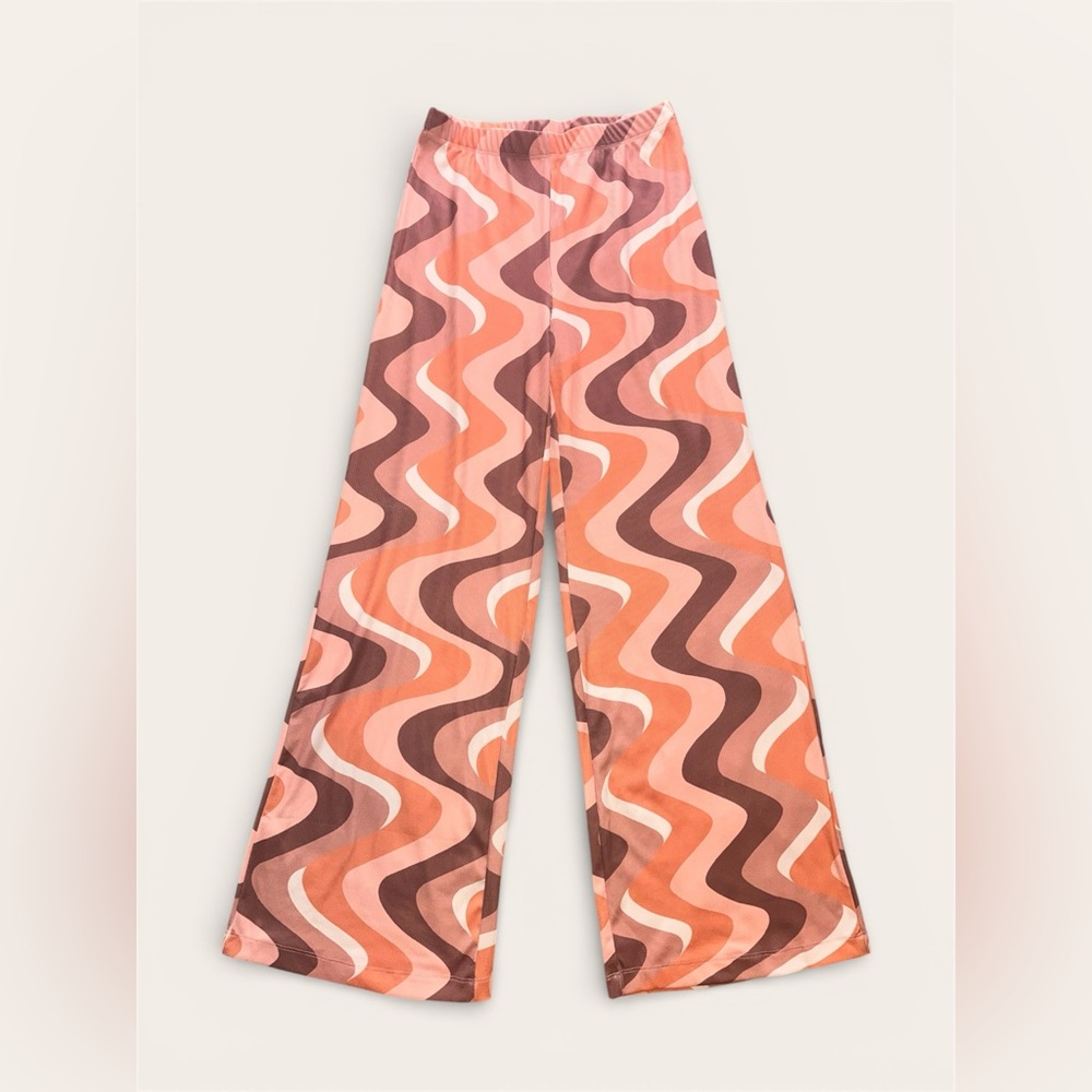 Princess Polly Women’s Pink Orange Brown White Wave Wide Leg Pants Size 4